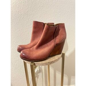 Kork Ease WOMENS Natalya Ankle Brown Leather Zip Up Chunky Wedge Boots Sz 5 boho